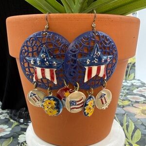 🌟Adorned Crown Jewelry assemblage fireworks July 4 patriotic earrings